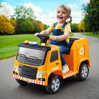 Kids Ride On Car Garbage Truck Police Light 12V Electric Toys Cars Yellow