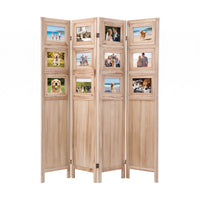 Artiss Room Divider 4 Panel Folding Privacy Screen Partition Rotatable Photo Frame Picture Collage Display Solid Wood Natural