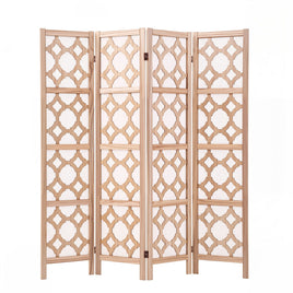 Artiss 4 Panel Room Divider Folding Privacy Screen Wooden Partition Geometric Freestanding Separator Natural 170cm
