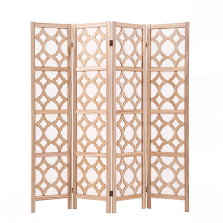 Artiss 4 Panel Room Divider Folding Privacy Screen Wooden Partition Geometric Freestanding Separator Natural 170cm