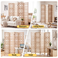 Artiss 4 Panel Room Divider Folding Privacy Screen Wooden Partition Geometric Freestanding Separator Natural 170cm