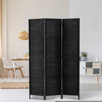 3 Panel Room Divider Screen 123x170cm Woven Black