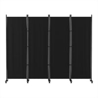 4 Panel Room Divider Screen 217cm Wheel Fabric Black