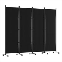 4 Panel Room Divider Screen 217cm Wheel Fabric Black