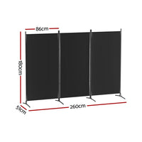 Artiss 3 Panel Room Divider Set of 2 Folding Privacy Screen Fabric Room Separator Partition Black
