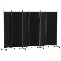 6 Panel Room Divider Screen 323cm Wheel Fabric Black