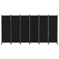 6 Panel Room Divider Screen 323cm Wheel Fabric Black