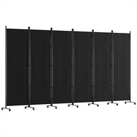 6 Panel Room Divider Screen 323cm Wheel Fabric Black