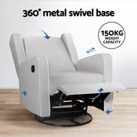 Recliner Armchair 360 Swivel Grey Fabric