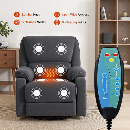 Artiss Rocking Recliner Chair 360 Swivel Massage Heated Reclining Chairs