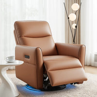 Artiss Swivel Recliner Chair Leather Rocking Reclining Sofa​ with Charging Ports LED Brown