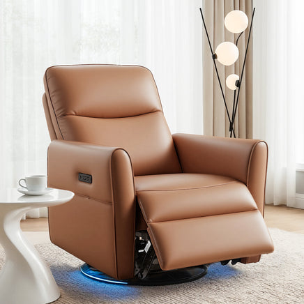 Artiss Swivel Recliner Chair Leather Rocking Reclining Sofa​ with Charging Ports LED Brown