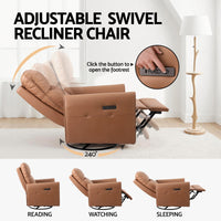 Artiss Swivel Recliner Chair Leather Rocking Reclining Sofa with Charging Ports LED Brown