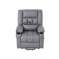 Artiss Power Lift Recliner Chair with Massage and Heat for Elderly, Electric Sofa Reclining Chair with USB and Phone Holder, PU Leather Comfy Armchair for Living Room, 2 Cup Holder & 4 Pockets, Grey