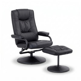 Artiss Recliner with Ottoman 360-Degree Swivel Recliner Chair and Ottoman Set PU Leather Black