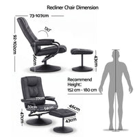 Artiss Recliner with Ottoman 360-Degree Swivel Recliner Chair and Ottoman Set PU Leather Black