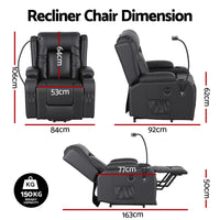 Artiss Power Lift Recliner Chair with Massage and Heat for Elderly, Electric Sofa Reclining Chair with USB and Phone Holder, PU Leather Comfy Armchair for Living Room, 2 Cup Holder & 4 Pockets, Black