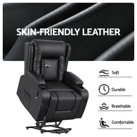 Artiss Power Lift Recliner Chair with Massage and Heat for Elderly, Electric Sofa Reclining Chair with USB and Phone Holder, PU Leather Comfy Armchair for Living Room, 2 Cup Holder & 4 Pockets, Black