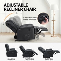 Artiss Manual Recliner Chair Leather Reclining Sofa with 16color Led Black