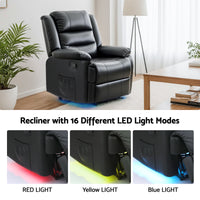 Artiss Manual Recliner Chair Leather Reclining Sofa with 16color Led Black