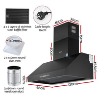Devanti 1200mm Commercial BBQ Range Hood Dual Motor W/ Remote Control Black