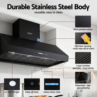 Devanti 1200mm Commercial BBQ Range Hood Dual Motor W/ Remote Control Black