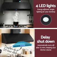 Devanti 1500mm Commercial BBQ Range Hood Dual Motor W/ Remote Control Black