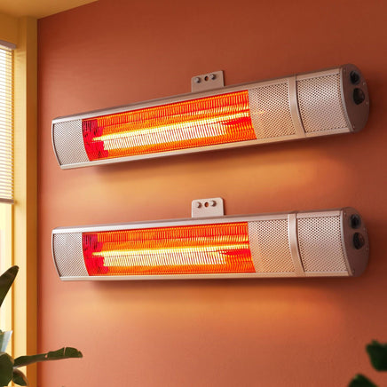 Devanti 2PCS Electric Strip Heater Radiant Infrared Heaters Remote Control 2000W