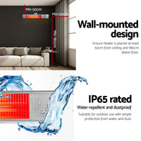 Devanti 2PCS Electric Strip Heater Radiant Infrared Heaters Remote Control 2000W