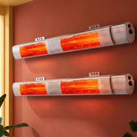 Devanti 2PCS Electric Strip Heater Radiant Infrared Heaters Remote Control 3000W