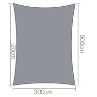 Shade Sail 3x5m Rectangle 280GSM 98% Grey Shade Cloth