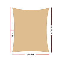 Instahut Shade Sail 5x6m Rectangle 185GSM 95% Sand Shade Cloth