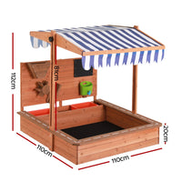 Kids Sandpit Wooden Canopy Sandbox With Cover Funnel Outdoor Toys 110cm