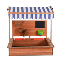 Kids Sandpit Wooden Canopy Sandbox With Cover Funnel Outdoor Toys 110cm