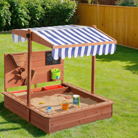 Kids Sandpit Wooden Canopy Sandbox With Cover Funnel Outdoor Toys 110cm