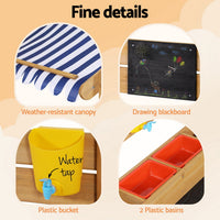 Keezi Kids Sandpit Wooden Sandbox Sand Pit with Canopy Water Basin Toys 146cm