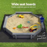 Keezi Kids Sandpit Wooden Round Sand Pit with Cover Bench Seat Beach Toys 182cm Grey