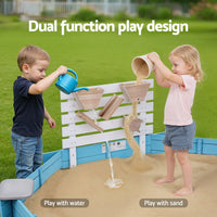 Keezi Kids Sandpit Wooden Round Sand Pit Funnel Bench Seat Beach Toys 215cm