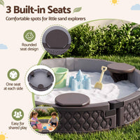 Kids Outdoor Sandpit Toys Sandbox 121cm Round Brown 3 Seats Cover Liner
