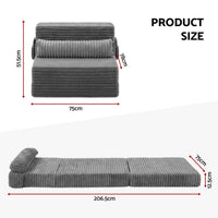 Artiss 3-in-1 Folding Sofa Bed Armless Lounger Chair with Side Pocket and Pillow