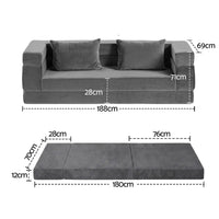 Artiss 3-in-1 Convertible Sofa Bed with Folding Mattress Velvet Foam Chair 300KG