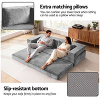Artiss 3-in-1 Convertible Sofa Bed with Folding Mattress Velvet Foam Chair 300KG