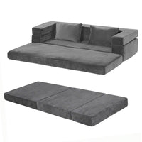 Artiss 3-in-1 Convertible Sofa Bed with Folding Mattress Velvet Foam Chair 300KG