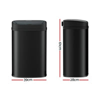 Devanti 50L Sensor Bin Motion Rubbish Automatic Black