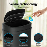Devanti 50L Sensor Bin Motion Rubbish Automatic Black