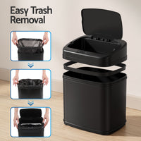 Devanti 15L Motion Sensor Bin Touchless Bins Soft-Close Rubbish Trash Can Black