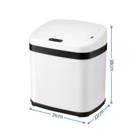 Devanti 15L Motion Sensor Bin Touchless Bins Soft-Close Rubbish Trash Can White
