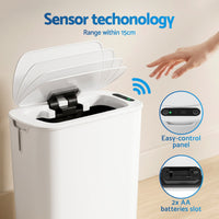 Devanti Automatic Trash Bin with Lid 11L Motion Sensor Kitchen Bin Touchless Garbage Can Modern White Plastic Slim Rubbish Bin with Liner Holder for Kitchen, Home, Office