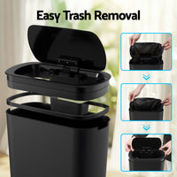 Devanti Automatic Trash Bin with Lid 25L Motion Sensor Kitchen Bin Touchless Garbage Can Plastic Slim Rubbish Bin with Liner Holder for Kitchen, Home, Office, Black