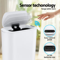 Devanti Automatic Trash Bin with Lid 25L Motion Sensor Kitchen Bin Touchless Garbage Can Plastic Slim Rubbish Bin with Liner Holder for Kitchen, Home, Office, White